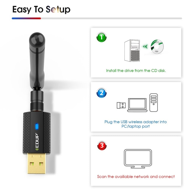 EDUP USB WiFi Bluetooth Adapter AC 600M Dual Band 2.4G/5G USB Ethernet WiFi Dongle Receiver Wireless Network Card for PC Laptop