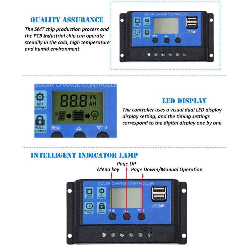 100A  12V/24V LCD Display Solar Panel Regulator with USB Port