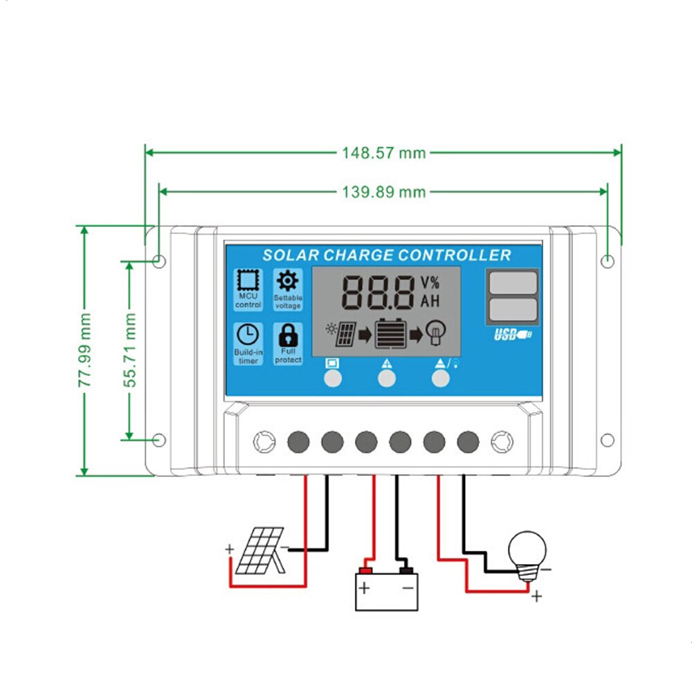 100A  12V/24V LCD Display Solar Panel Regulator with USB Port