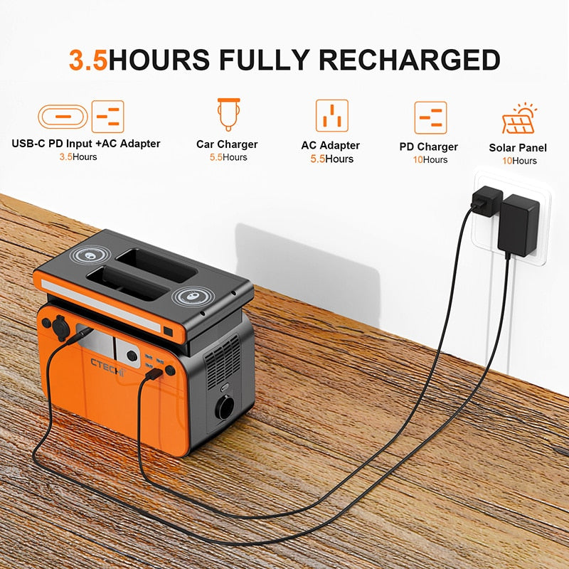 Portable Power Station 500W 518Wh Solar Generator, 3.5 Hours Fully Recharged with PD 60W Quick Charge