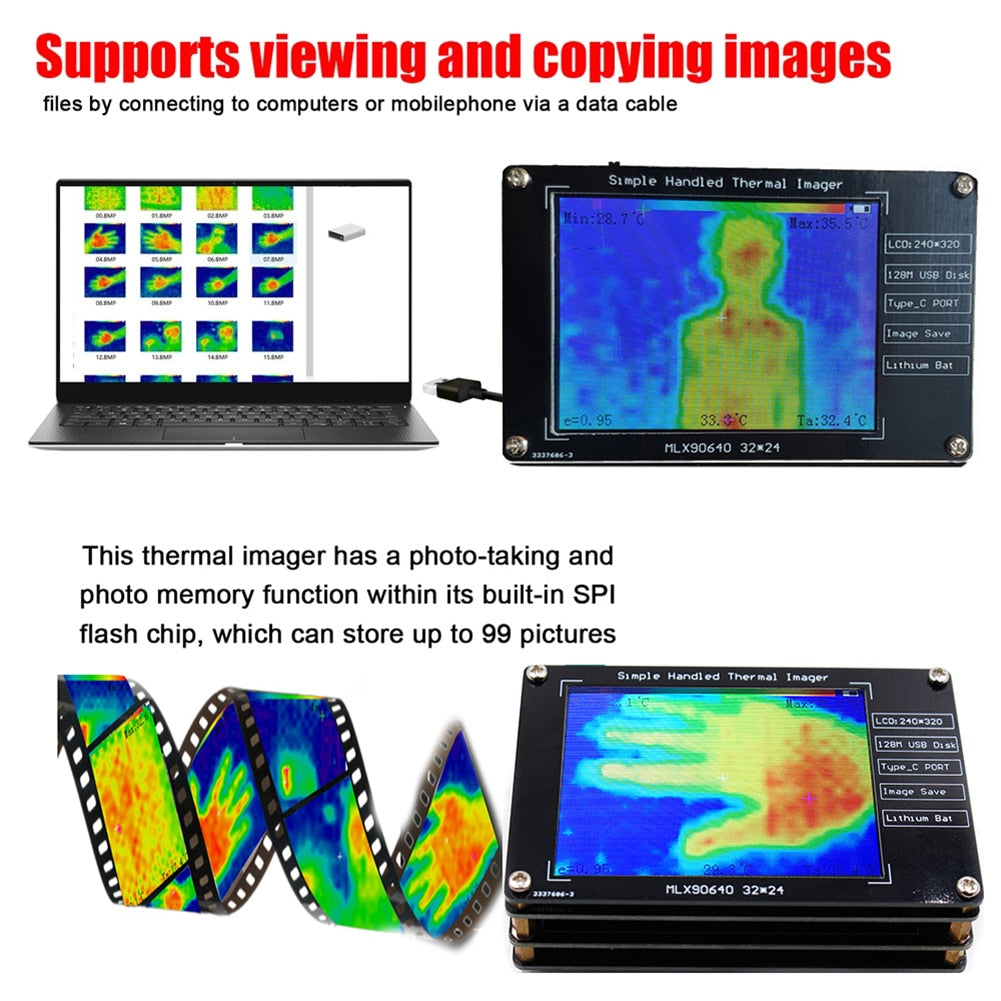 MLX90640 3.4 inch TFT Screen LCD Display Digital Infrared Thermal Imager Temperature Sensor Handheld IR Thermograph Camera