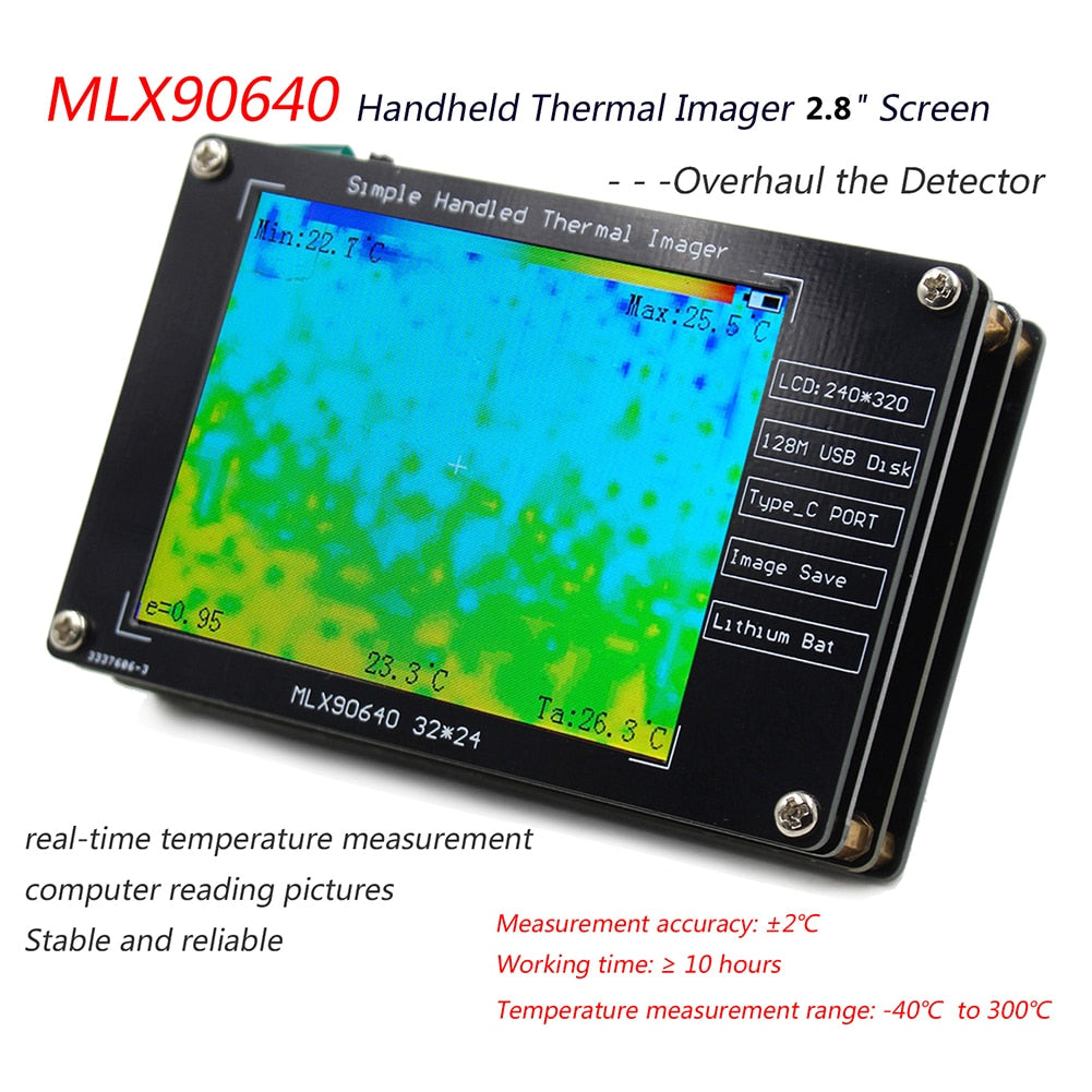 MLX90640 3.4 inch TFT Screen LCD Display Digital Infrared Thermal Imager Temperature Sensor Handheld IR Thermograph Camera