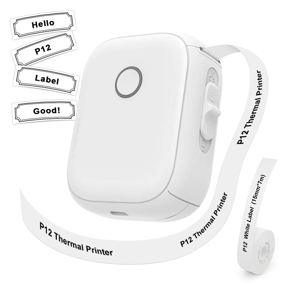 Mini  Printer P12 Portable  Bluetooth Label Printer with Self-adhseive Label Tape Suit for Marklife P12 Labeller app