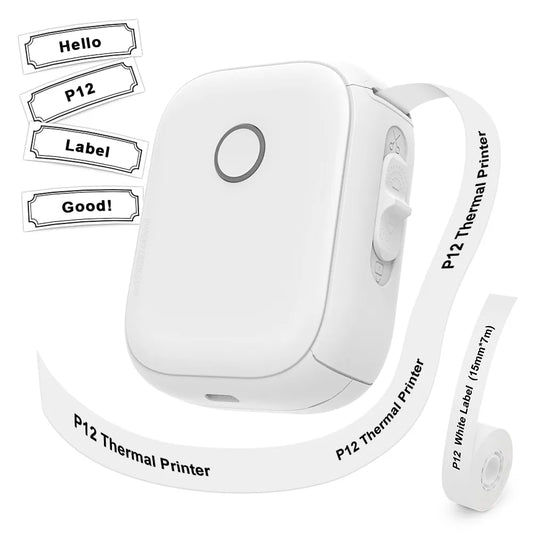 Mini  Printer P12 Portable  Bluetooth Label Printer with Self-adhseive Label Tape Suit for Marklife P12 Labeller app