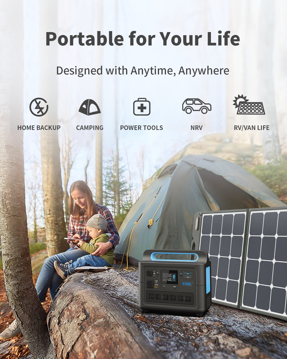 VDL Portable Power Station 1228Wh/1500W, 120V-220 Outdoor Camping RV