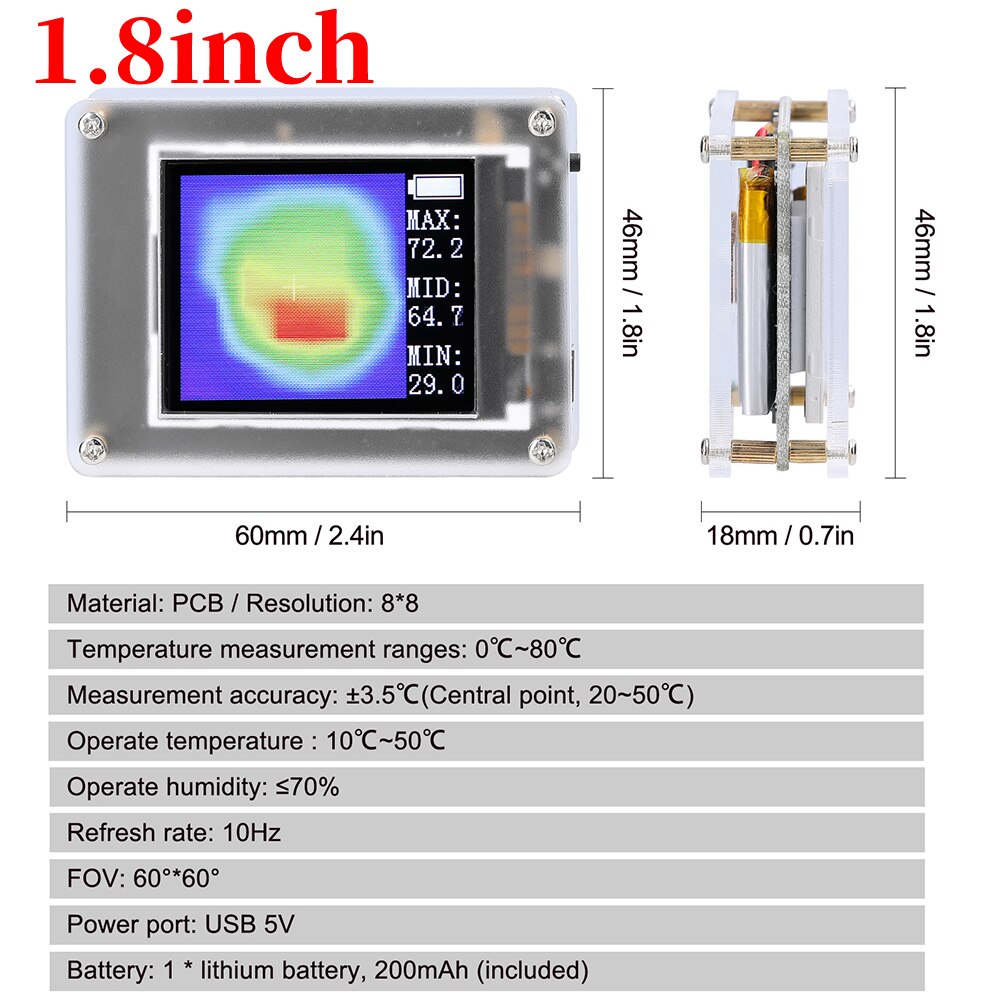 MLX90640 3.4 inch TFT Screen LCD Display Digital Infrared Thermal Imager Temperature Sensor Handheld IR Thermograph Camera