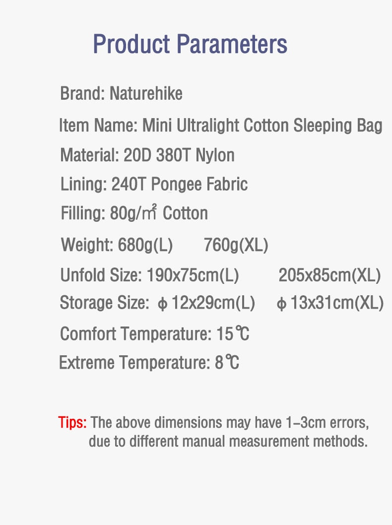 Naturehike  Ultralight Cotton Sleeping Bag for Spring Summer usage and emergencies