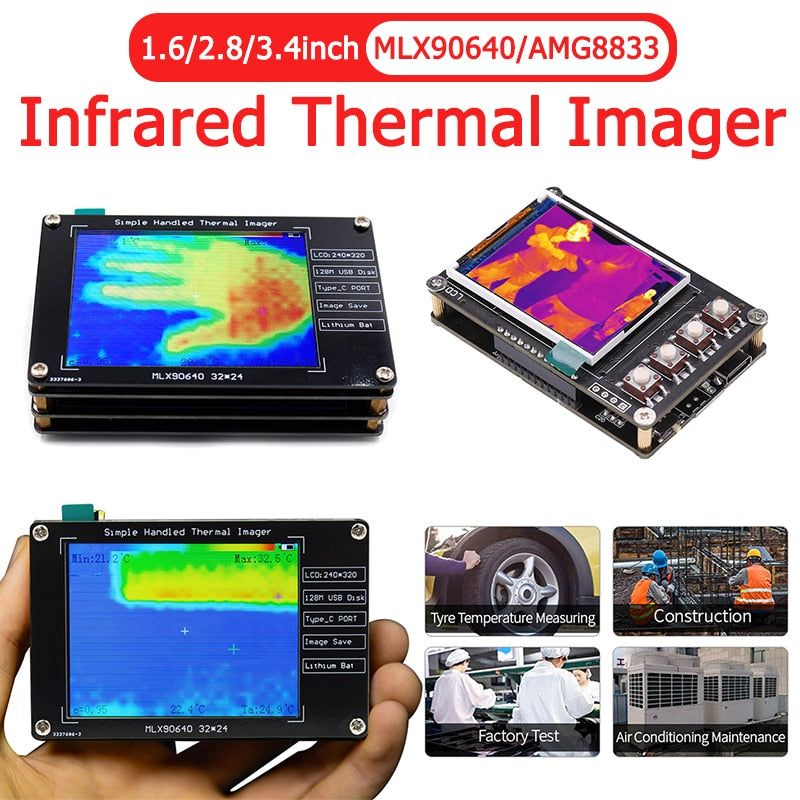 MLX90640 3.4 inch TFT Screen LCD Display Digital Infrared Thermal Imager Temperature Sensor Handheld IR Thermograph Camera